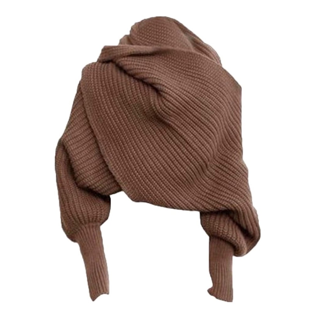 Knit Long Shawl Scarf Wrap Sweater with Sleeves